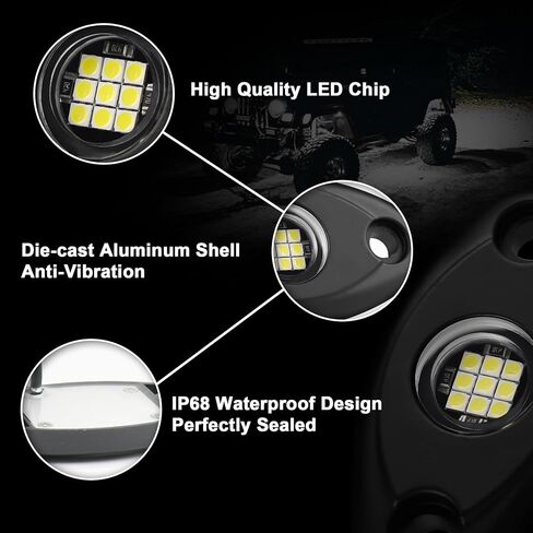 White Rock Lights, 32 Pods Rock Lights for Trucks Jeep ATV UTV RZR SUV, IP68 Waterproof Underglow Light Kit in Saudi Arabia
