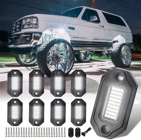 12Pods Metal Bright Pure White LED Rock Lights Kit,Per pod provided 15FT Power Cord,6500K 36LEDs Neon Underglow Light Aluminum Waterproof Fender Lights for Trucks Trailer Jeep Off Road ATV UTV in Kuwait