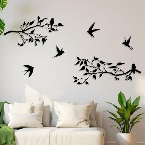 Harikikochuu 4PCS Metal Birds Wall Art Decor, Birds on the Branch Metal Silhouette Art, Black Leaves with Bird Outdoor Hanging Wall Sculpture for Home Office Balcony Garden Decor.（Swallow） in Saudi Arabia