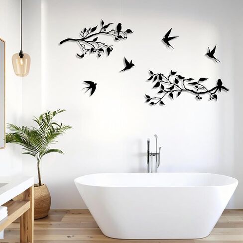Harikikochuu 4PCS Metal Birds Wall Art Decor, Birds on the Branch Metal Silhouette Art, Black Leaves with Bird Outdoor Hanging Wall Sculpture for Home Office Balcony Garden Decor.（Swallow） in Saudi Arabia