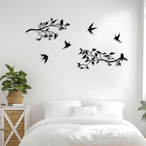 Harikikochuu 4PCS Metal Birds Wall Art Decor, Birds on the Branch Metal Silhouette Art, Black Leaves with Bird Outdoor Hanging Wall Sculpture for Home Office Balcony Garden Decor.（Swallow） in Saudi Arabia