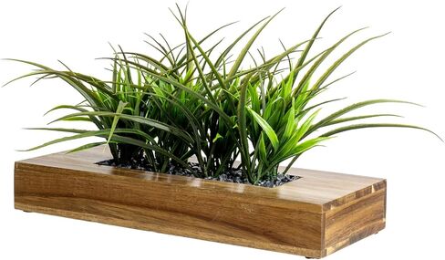 MyGift 10 Inch Artificial Green Grass Plants Potted in Gray Concrete Decorative Planter, Tabletop Faux Greenery in Modern Cement Rectangular Pot Centerpiece Décor in Kuwait