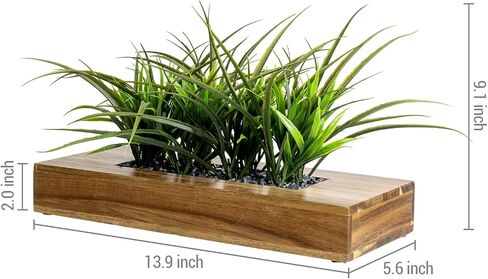 MyGift 10 Inch Artificial Green Grass Plants Potted in Gray Concrete Decorative Planter, Tabletop Faux Greenery in Modern Cement Rectangular Pot Centerpiece Décor in Kuwait