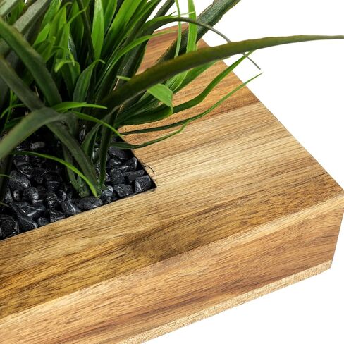 MyGift 10 Inch Artificial Green Grass Plants Potted in Gray Concrete Decorative Planter, Tabletop Faux Greenery in Modern Cement Rectangular Pot Centerpiece Décor in Kuwait