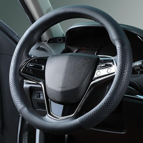 Leather Steering Wheel Cover for Toyota RAV4 Corolla Camry Highlander, 14.5-15 inches Car Steering Wheel Cover with Non-Slip Breathable (Black) in Kuwait