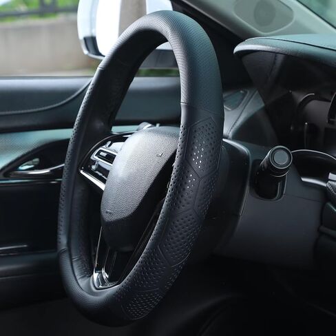 Leather Steering Wheel Cover for Toyota RAV4 Corolla Camry Highlander, 14.5-15 inches Car Steering Wheel Cover with Non-Slip Breathable (Black) in Kuwait
