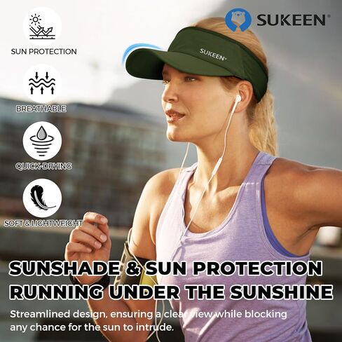 قبعة Sukeen Sports Sun Visor للرجال والنساء خفيفة الوزن وقابلة للتعبئة والتبريد وقابلة للتمدد للجري والتنس والجولف أسود/رمادي in Kuwait