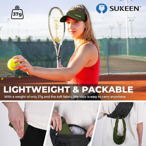 قبعة Sukeen Sports Sun Visor للرجال والنساء خفيفة الوزن وقابلة للتعبئة والتبريد وقابلة للتمدد للجري والتنس والجولف أسود/رمادي in Kuwait