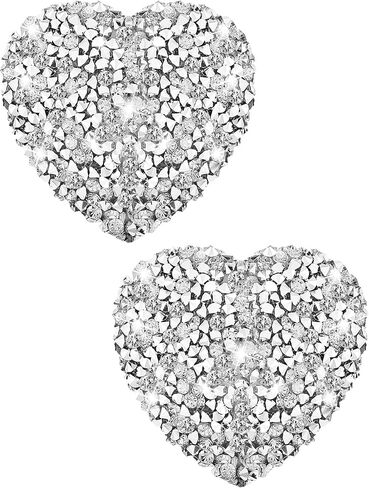 Hercicy Rhinestone Pasties Breast Covers Adhesive Pasties Glitter Breast Covers Reusable Bra Stickers for Women Silver in Saudi Arabia