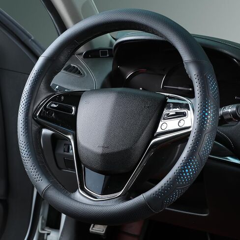 Leather Steering Wheel Cover for Toyota RAV4 Corolla Camry Highlander, 14.5-15 inches Car Steering Wheel Cover with Non-Slip Breathable (Black) in Kuwait