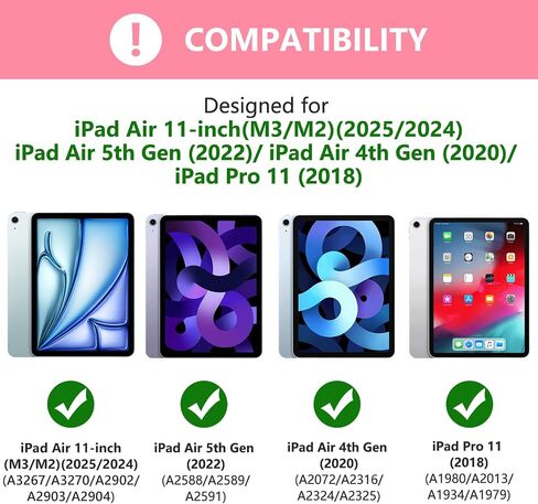 TQQ iPad Air 11-inch (M2) 2024/ iPad Air 5th/4th Generation Case with Keyboard - Rechargeable Bluetooth Keyboard, Pencil Holder, for New iPad Air 11-inch (M2) 2024 /iPad Air 10.9 inch, Pink in Saudi Arabia