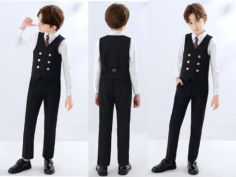 Boys’ 7-Piece Formal Vest Suit Set Dress Shirt, Pants, 2 Bow Ties & Necktie Suspenders for Special Occasions in Saudi Arabia