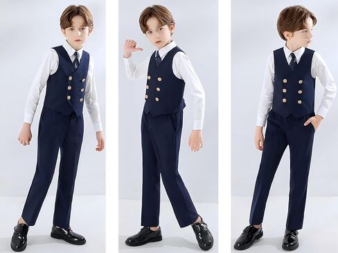 Boys’ 7-Piece Formal Vest Suit Set Dress Shirt, Pants, 2 Bow Ties & Necktie Suspenders for Special Occasions in Saudi Arabia