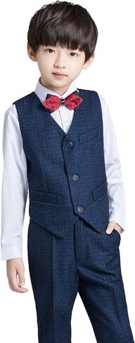 Boys Suit Formal Kids Wedding Outfit 3 Piece Slim Fit Boys Suit Vest Pants Shirt Set with Tie in Kuwait
