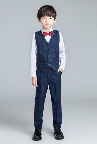 Boys Suit Formal Kids Wedding Outfit 3 Piece Slim Fit Boys Suit Vest Pants Shirt Set with Tie in Kuwait