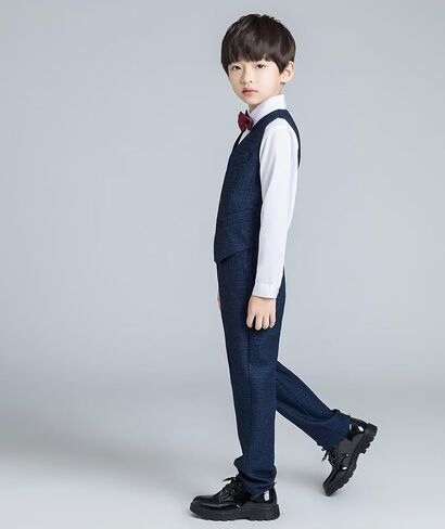 Boys Suit Formal Kids Wedding Outfit 3 Piece Slim Fit Boys Suit Vest Pants Shirt Set with Tie in Kuwait