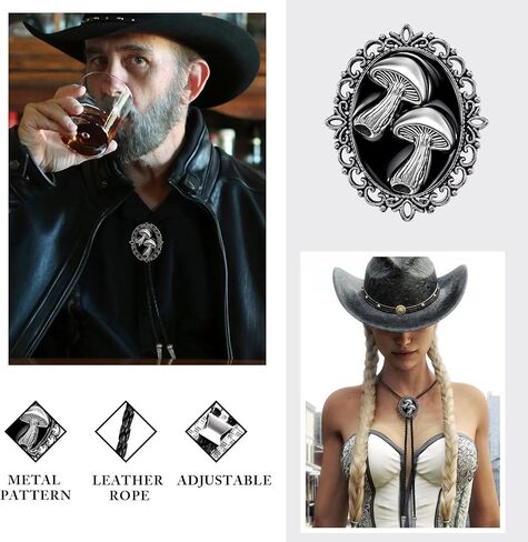 Bolo Tie Bolo Tie for Men Mushroom Bolo Tie Western Bolo Tie Leather Necktie Accessories Punk Retro Unisex Jewelry for Men Women in Saudi Arabia