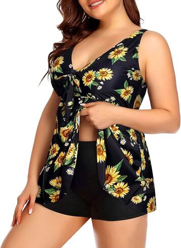 Yonique Two Piece Plus Size Tankini Swimsuits for Women Flowy Bathing Suits with Shorts Tummy Control Swimwear Pink Striped 24plus in Kuwait