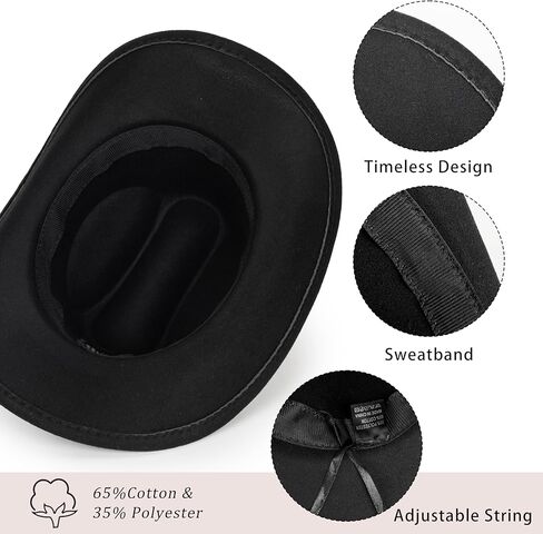Classic Western Felt Cowboy Cowgirl Hat for Women Men Wide Brim Belt Buckle Cowboy Hat (Size:Medium-Large) in Kuwait