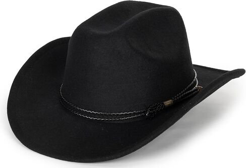 Classic Western Felt Cowboy Cowgirl Hat for Women Men Wide Brim Belt Buckle Cowboy Hat (Size:Medium-Large) in Kuwait
