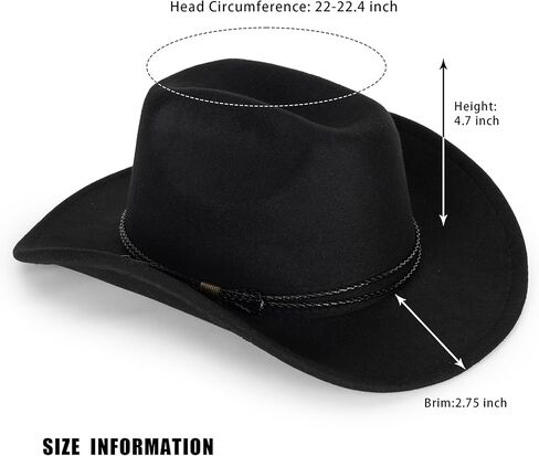 Classic Western Felt Cowboy Cowgirl Hat for Women Men Wide Brim Belt Buckle Cowboy Hat (Size:Medium-Large) in Kuwait