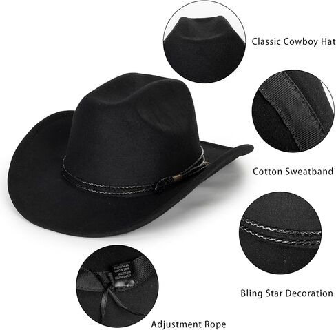 Classic Western Felt Cowboy Cowgirl Hat for Women Men Wide Brim Belt Buckle Cowboy Hat (Size:Medium-Large) in Kuwait
