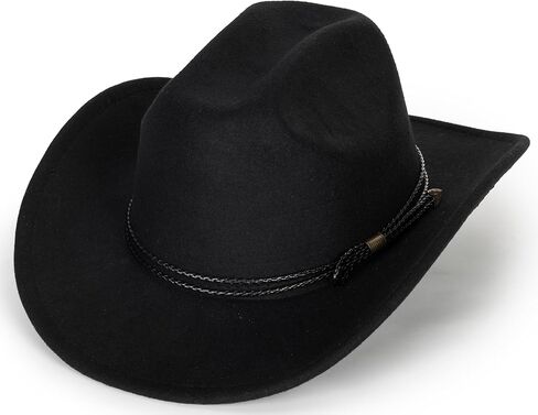 Classic Western Felt Cowboy Cowgirl Hat for Women Men Wide Brim Belt Buckle Cowboy Hat (Size:Medium-Large) in Kuwait