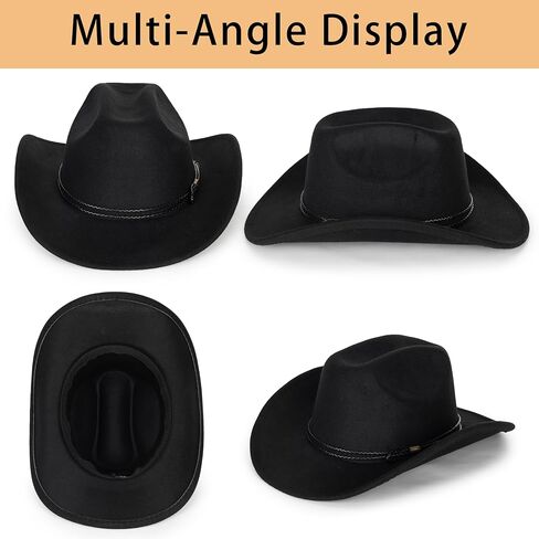 Classic Western Felt Cowboy Cowgirl Hat for Women Men Wide Brim Belt Buckle Cowboy Hat (Size:Medium-Large) in Kuwait