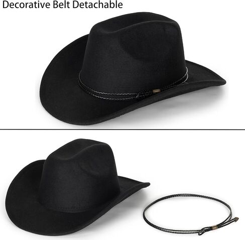 Classic Western Felt Cowboy Cowgirl Hat for Women Men Wide Brim Belt Buckle Cowboy Hat (Size:Medium-Large) in Kuwait