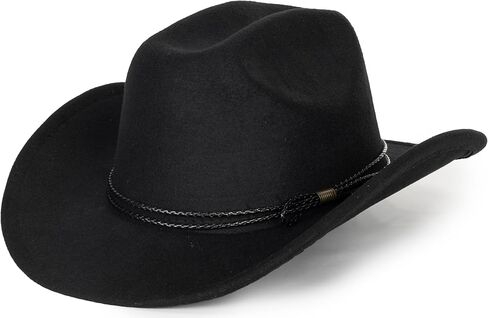 Classic Western Felt Cowboy Cowgirl Hat for Women Men Wide Brim Belt Buckle Cowboy Hat (Size:Medium-Large) in Kuwait
