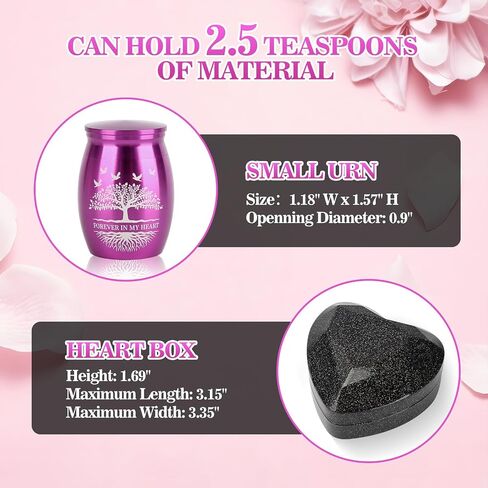 Small Urns for Human Ashes Keepsake with Heart Box, Urn Necklace and Funnel, Beautiful Memorial Gifts Mini Cremation Urns That Holds Ashes of Loved One, Tiny Sharing Urns, Purple in Saudi Arabia
