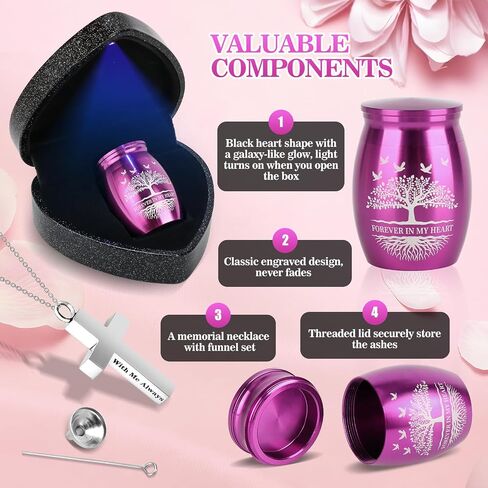 Small Urns for Human Ashes Keepsake with Heart Box, Urn Necklace and Funnel, Beautiful Memorial Gifts Mini Cremation Urns That Holds Ashes of Loved One, Tiny Sharing Urns, Purple in Saudi Arabia