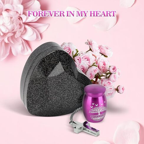 Small Urns for Human Ashes Keepsake with Heart Box, Urn Necklace and Funnel, Beautiful Memorial Gifts Mini Cremation Urns That Holds Ashes of Loved One, Tiny Sharing Urns, Purple in Saudi Arabia
