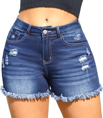 Women's Stretchy High Waisted Jean Shorts Ripped Denim Shorts in Saudi Arabia