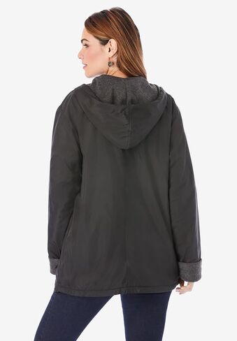 Roaman's Women's Plus Size Hooded All-Weather Jacket Fleece Lining Rain Coat in Kuwait