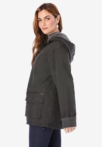 Roaman's Women's Plus Size Hooded All-Weather Jacket Fleece Lining Rain Coat in Kuwait