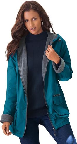Roaman's Women's Plus Size Hooded All-Weather Jacket Fleece Lining Rain Coat in Saudi Arabia