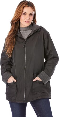Roaman's Women's Plus Size Hooded All-Weather Jacket Fleece Lining Rain Coat in Saudi Arabia