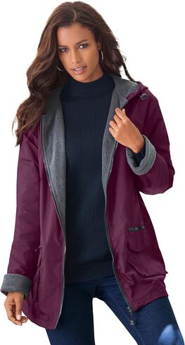Roaman's Women's Plus Size Hooded All-Weather Jacket Fleece Lining Rain Coat in Saudi Arabia