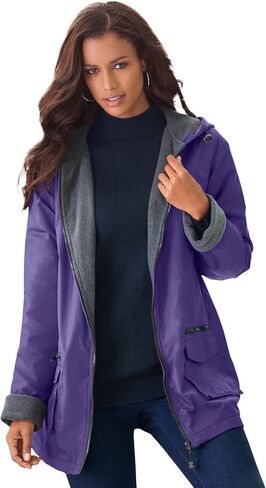 Roaman's Women's Plus Size Hooded All-Weather Jacket Fleece Lining Rain Coat in Saudi Arabia