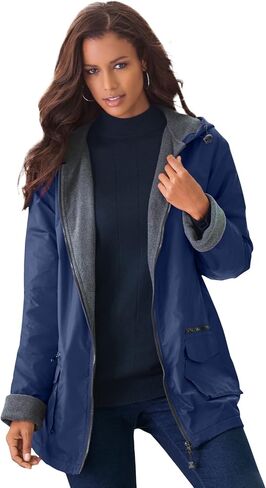 Roaman's Women's Plus Size Hooded All-Weather Jacket Fleece Lining Rain Coat in Saudi Arabia