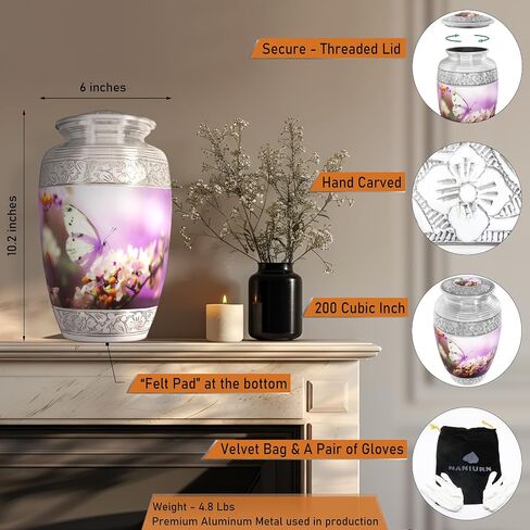 Urn for Ashes Adult Male & Female, Cremation Urns for Human Ashes Adult Man & Women, Funeral Urns for Men, Burial Urns, Decorative Urns with Butterflies, Black and Blue Butterfly - Large in Kuwait