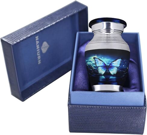 Urn for Ashes Adult Male & Female, Cremation Urns for Human Ashes Adult Man & Women, Funeral Urns for Men, Burial Urns, Decorative Urns with Butterflies, Black and Blue Butterfly - Large in Kuwait