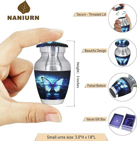 Urn for Ashes Adult Male & Female, Cremation Urns for Human Ashes Adult Man & Women, Funeral Urns for Men, Burial Urns, Decorative Urns with Butterflies, Black and Blue Butterfly - Large in Kuwait