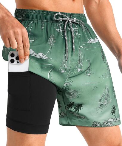 iCKER Mens Swim Trunks with Compression Liner 5.5" Inseam Quick Dry Swim Shorts Bathing Suit Beach Shorts in Kuwait