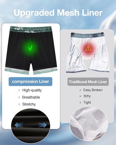 iCKER Mens Swim Trunks with Compression Liner 5.5" Inseam Quick Dry Swim Shorts Bathing Suit Beach Shorts in Kuwait