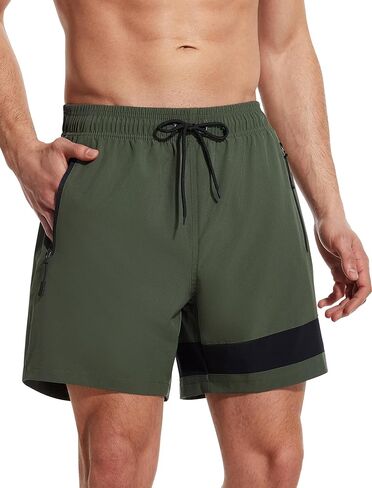 SILKWORLD Mens Swim Trunks with Compression Liner Quick Dry 6 in Bathing Suit Summer Swim Shorts with Zipper Pockets in Kuwait