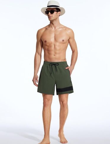 SILKWORLD Mens Swim Trunks with Compression Liner Quick Dry 6 in Bathing Suit Summer Swim Shorts with Zipper Pockets in Kuwait