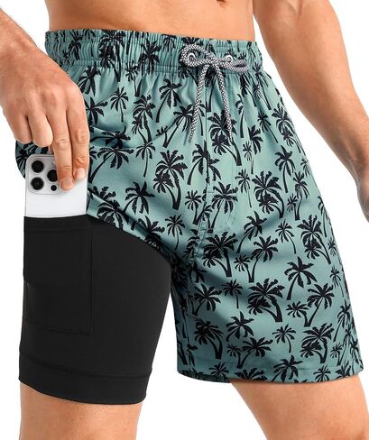 iCKER Mens Swim Trunks with Compression Liner 5.5" Inseam Quick Dry Swim Shorts Bathing Suit Beach Shorts in Kuwait