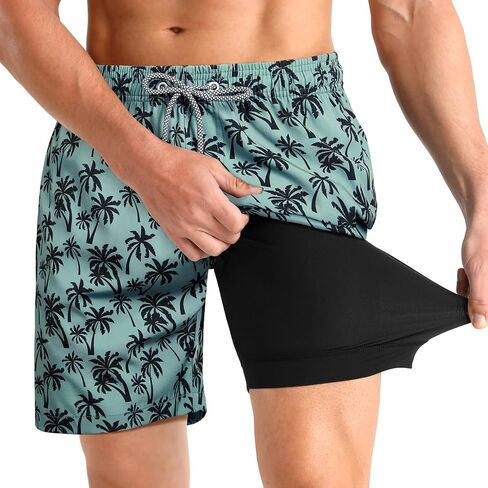 iCKER Mens Swim Trunks with Compression Liner 5.5" Inseam Quick Dry Swim Shorts Bathing Suit Beach Shorts in Kuwait